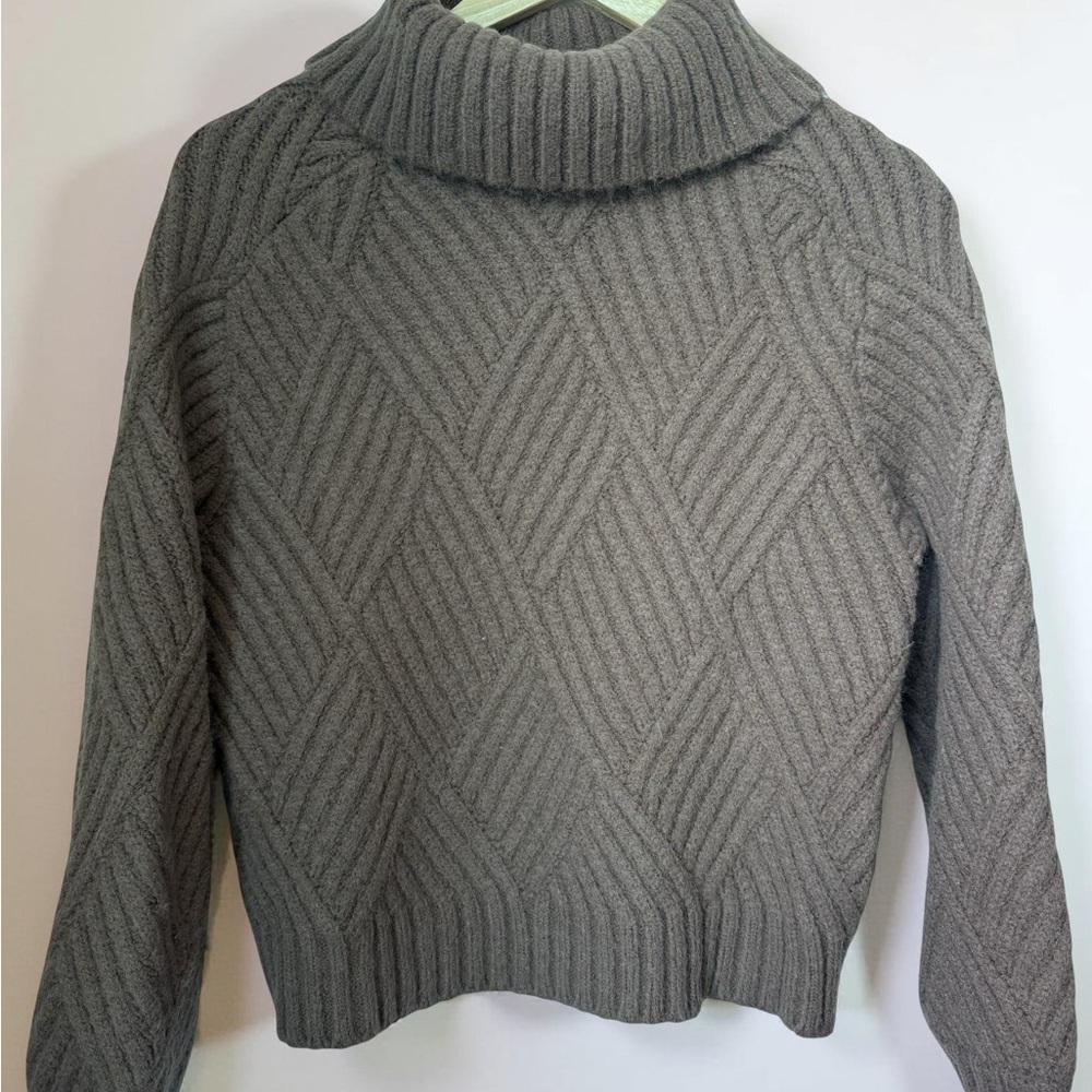 Brown Turtleneck Cable Knit Sweater